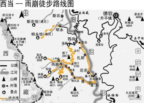云南梅里雪山旅游攻略 之 雨崩徒步导览图